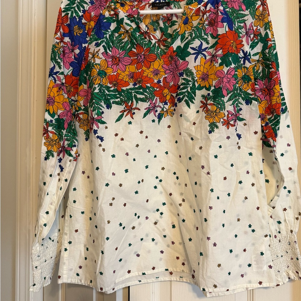 Talbots Floral Smocked Cuff Blouse